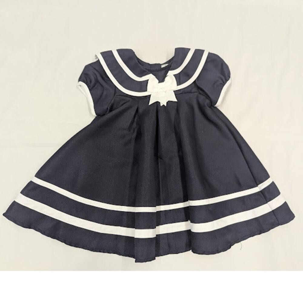 Pre-owned Rare Editions Girls Size 12 month Navy Blue Pleated Sailor Dress